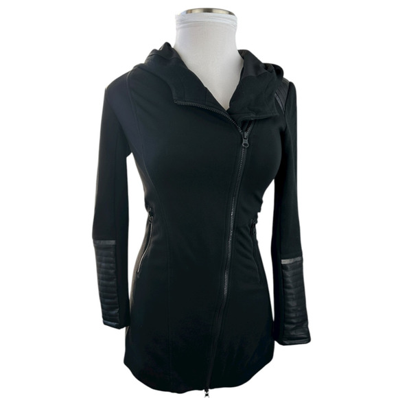 Blanc Noir Traveler Jacket Hooded Open Front Asymmetric Zip Padded Black Small - Picture 15 of 15